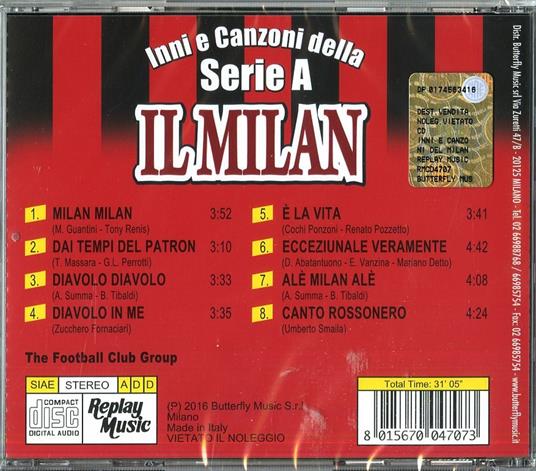 Inni e canzoni della Serie A. Il Milan - CD Audio - 2