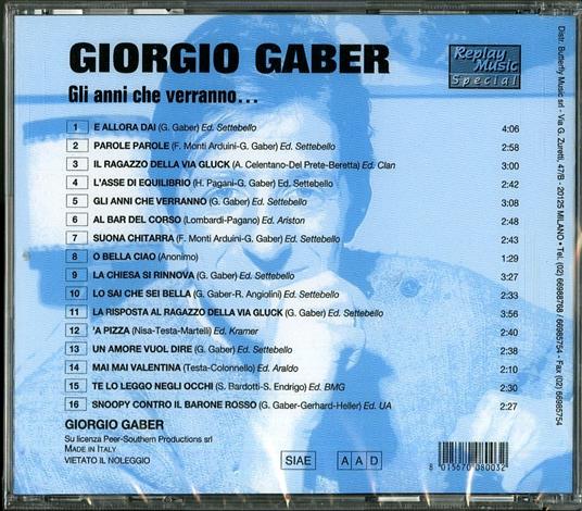 Gli anni che verranno - CD Audio di Giorgio Gaber - 2