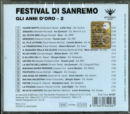 Festival di Sanremo. Gli anni d'oro vol.2 - CD Audio - 2