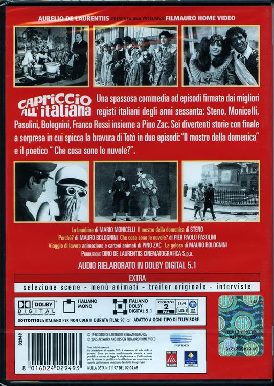 Capriccio all'italiana di Pier Paolo Pasolini,Mario Monicelli,Mauro Bolognini,Steno,Pino Zac - DVD - 2