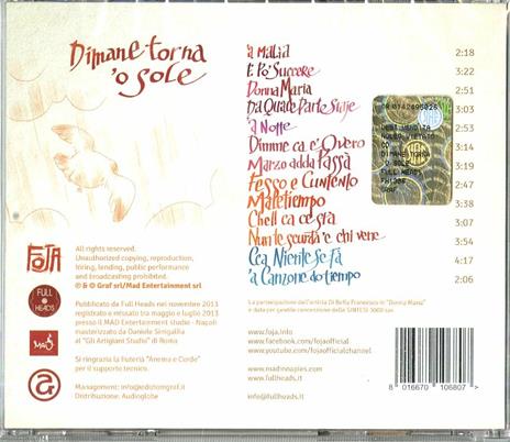 Dimane torna 'o sole - CD Audio di Foja - 2
