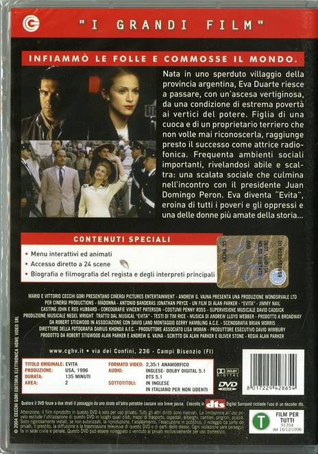 Evita<span>.</span> Grandi Film di Alan Parker - DVD - 2