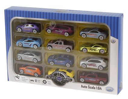 Silver Wheel Pack Da 12 Auto In Diecast Cm. 7