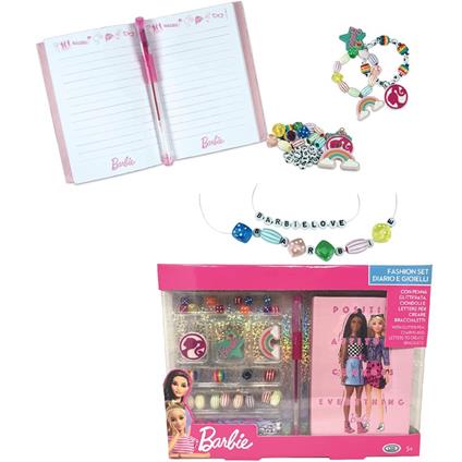 Set Mini Diario E Penna Glitterata Con Ciondoli Per Creare Braccialetti Barbie Ods 44855