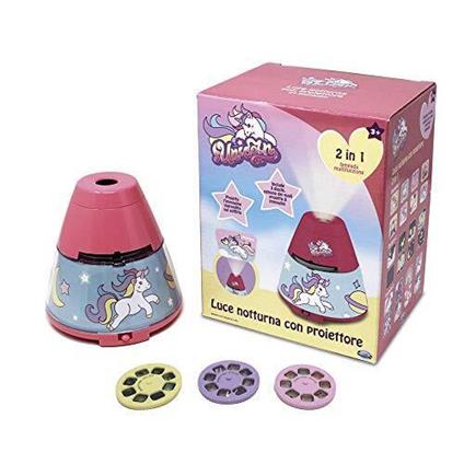 MADAY - UNICORN PROIETTORE E LAMPADA NOTTURNAproiettore / lampada da camerettaaltezza cm. 12con 3 dischi inclusi che proiettano immagini (8 immagini per dischetto)batterie non incluse