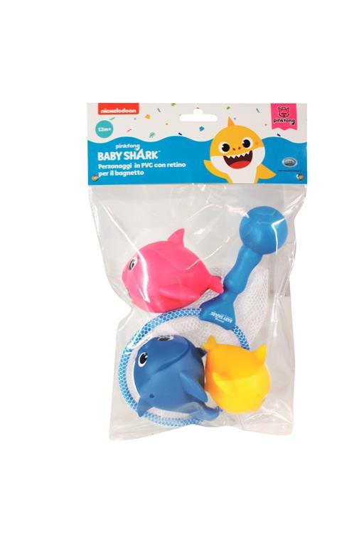 Baby Shark. Squaletti in PVC Morbido per Bagnetto. 3 pezzi con retino per la pesca. Spruzzano lacqua. Stampi ODS. - 3