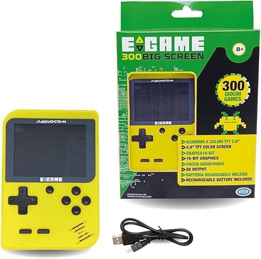Radiocom Egame 300 Big Screen, Console di Gioco Portatile, Schermo a Colori TFT da 2,8``, Grafica 16-bit, Batteria Ricaricabile, 16 x 7 x 2,5 cm,Colore casuale,ODS,Eta 8+