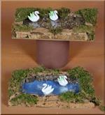 1 Lago 20x12cm Con Doppio Cigno Assortito Per Presepe