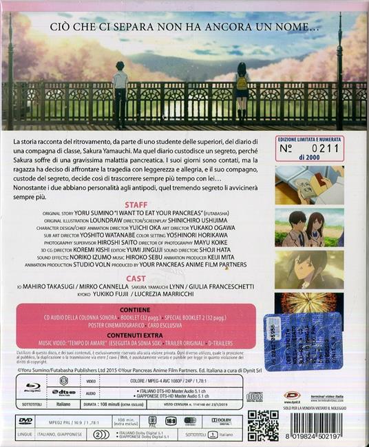 Voglio mangiare il tuo pancreas. Digipack Limited Edition (DVD + Blu-ray) di Shinichiro Ushijima - Blu-ray - 2