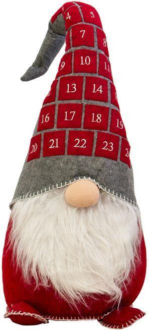 Gnomo in Poliestere con Cappello Calendario Avvento 29x95cm Rosso