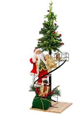 Decorazione Natalizia Babbo Natale su Scala con Albero Luce e Musica 140cm