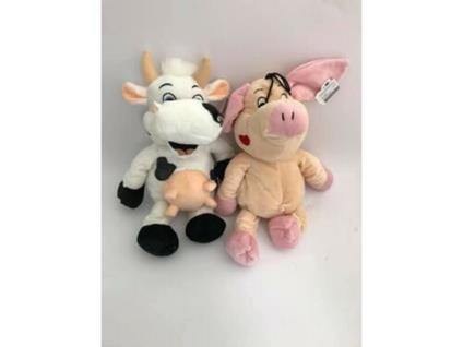 TOBIA'S GIOCHI - Peluche Coppia Mucca e Maiale seduti 30cm