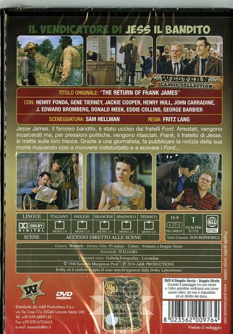 Il vendicatore di Jess il bandito di Fritz Lang - DVD - 2