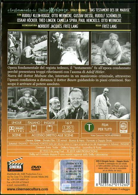 Il testamento del dottor Mabuse (DVD) di Fritz Lanz - DVD - 2