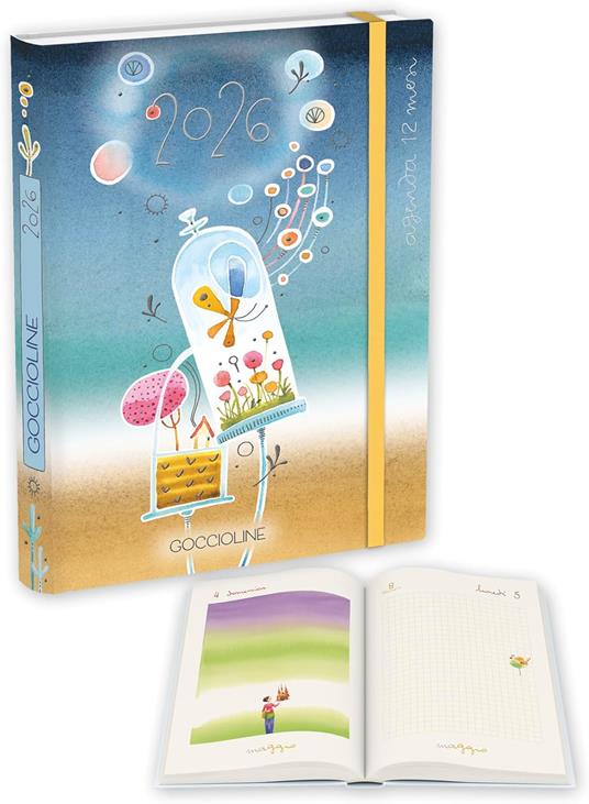 Agenda Giornaliera Goccioline 2026 12 Mesi. Chiusura Con Elastico (blu) - 11,5x16,5 cm