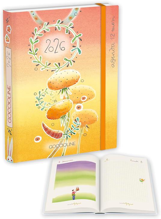 Agenda Giornaliera Goccioline 2026 12 Mesi. Chiusura Con Elastico (Giallo) - 11,5x16,5 cm