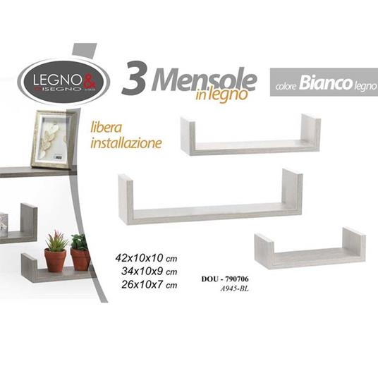 Set 3 Mensole da Parete Moderne Design con Bordi Mensola Scaffale Legno Bianco - 2