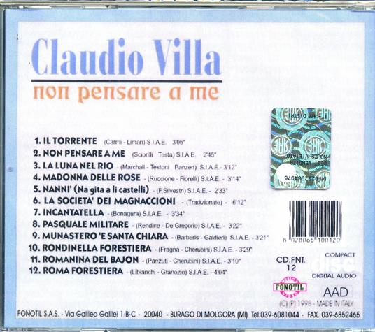 Non pensare a me - CD Audio di Claudio Villa - 2
