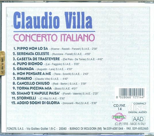 Concerto italiano - CD Audio di Claudio Villa - 2