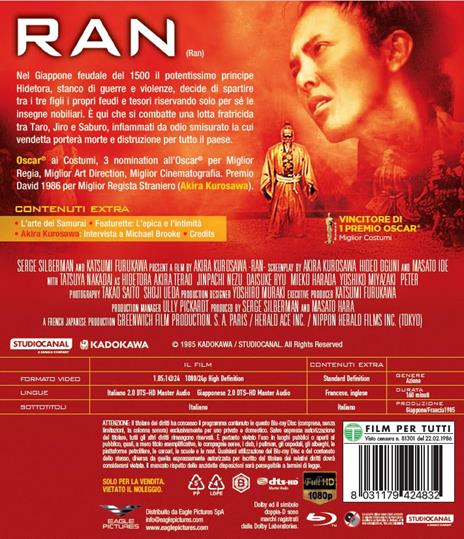 Ran. Bd Blu Ray Disc. Collana Oscar (Blu-ray) di Akira Kurosawa - Blu-ray - 2