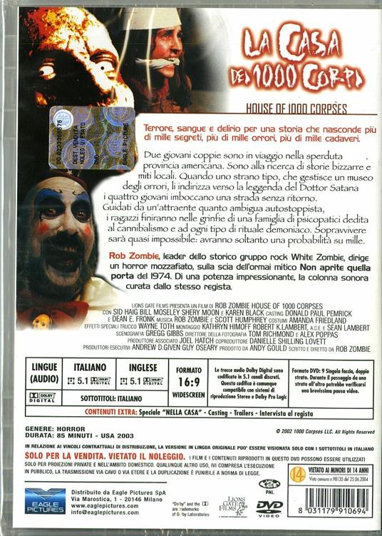 La casa dei 1000 corpi di Rob Zombie - DVD - 2