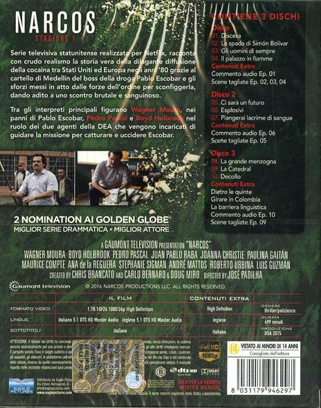 Narcos. Stagione 1 (3 Blu-ray) di Andrés Baiz,Fernando Coimbra,Guillermo Navarro,José Padilha - Blu-ray - 2