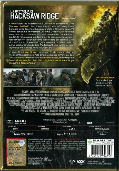 La battaglia di Hacksaw Ridge (DVD) di Mel Gibson - DVD - 2