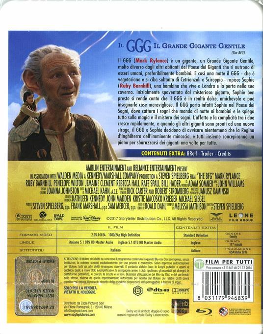 Il GGG. Il Grande Gigante Gentile. Edizione speciale (Blu-ray) - Blu-ray -  Film di Steven Spielberg Animazione