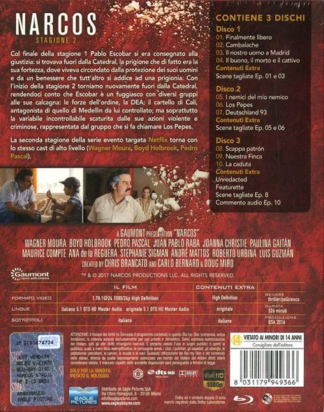 Narcos. Stagione 2. Special Edition. Serie TV ita (3 Blu-ray) di Andrés Baiz,Fernando Coimbra,Guillermo Navarro,José Padilha - Blu-ray - 12