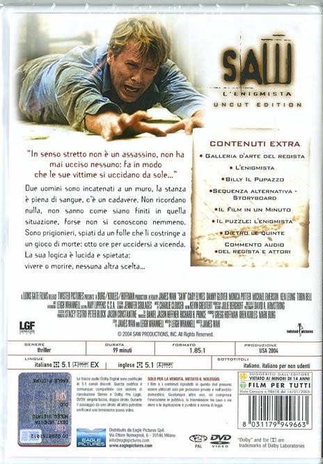 Saw. L'enigmista. Uncut. Special Edition (DVD) di James Wan,Darren Lynn Bousman - DVD - 2