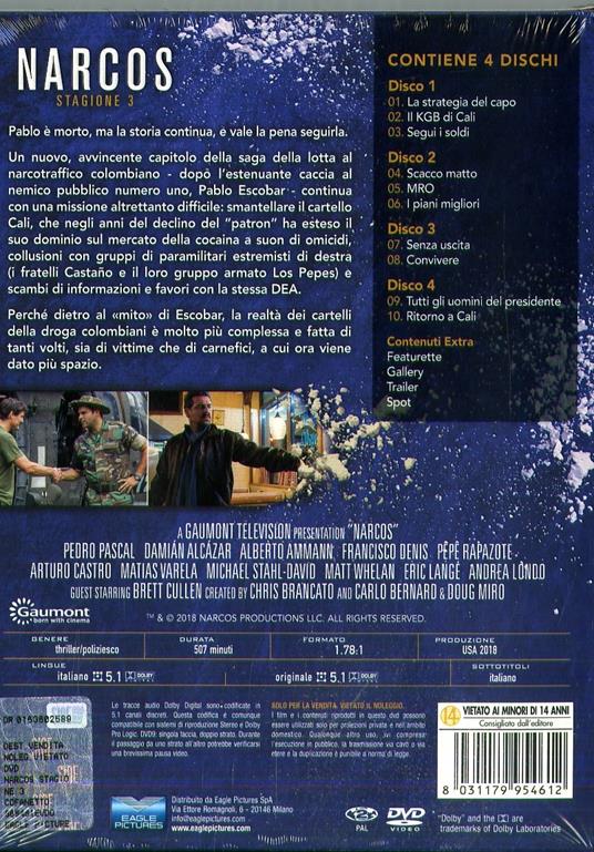 Narcos. Stagione 3. Serie TV ita (DVD) di Carlo Bernard,Chris Brancato,Doug Miro - DVD - 2