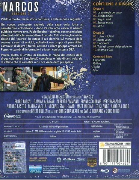 Narcos. Stagione 3. Serie TV ita (Blu-ray) di Carlo Bernard,Chris Brancato,Doug Miro - Blu-ray - 2