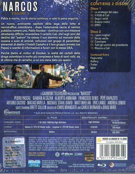 Narcos. Stagione 3. Serie TV ita (Blu-ray) di Carlo Bernard,Chris Brancato,Doug Miro - Blu-ray - 2