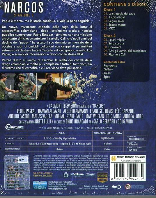 Narcos. Stagione 3. Serie TV ita (Blu-ray) di Carlo Bernard,Chris Brancato,Doug Miro - Blu-ray - 3