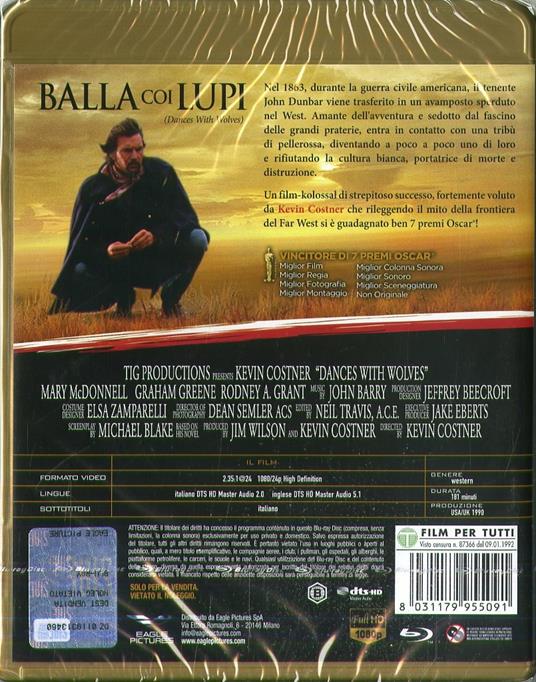 Balla coi lupi. Theatrical Extended Edition (Blu-ray) di Kevin Costner - Blu-ray - 2