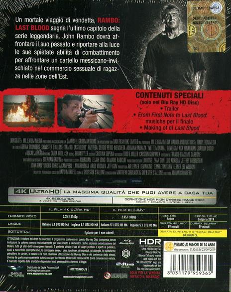 Rambo. Last Blood (Blu-ray + Blu-ray Ultra HD 4K) di Adrian Grunberg - Blu-ray + Blu-ray Ultra HD 4K - 2
