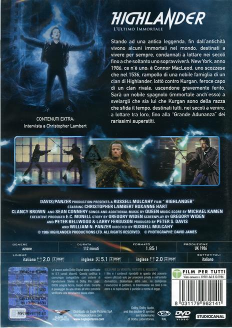 Highlander. L'ultimo immortale (DVD con calendario 2021) di Russell Mulcahy - DVD - 2