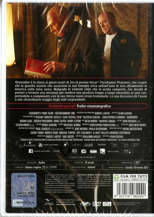 Remember (DVD con calendario 2021) di Atom Egoyan - DVD - 2