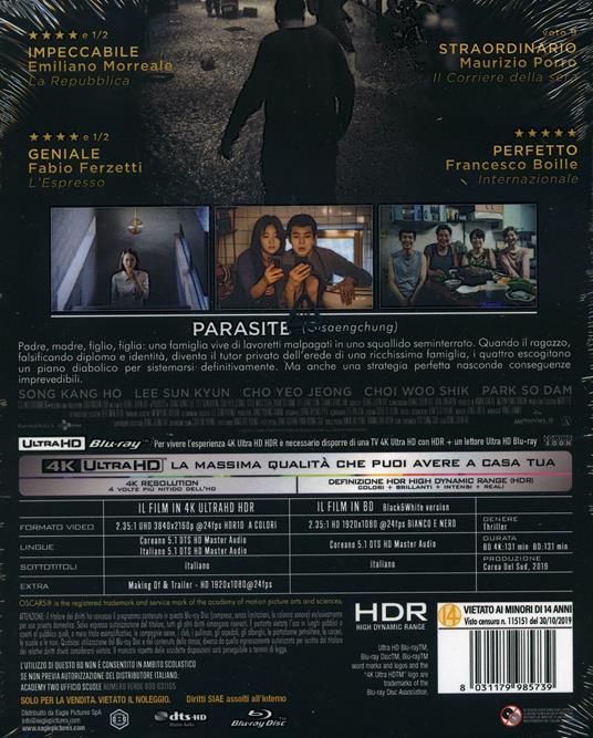 Parasite. 4Kult Limited Edition (Blu-ray + Blu-ray Ultra HD 4K) di Bong Joon Ho - Blu-ray + Blu-ray Ultra HD 4K - 2