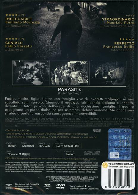 Parasite. Black and White Special Edition (DVD) di Bong Joon Ho - DVD - 2