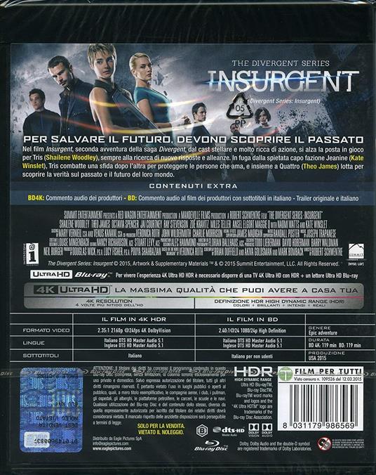 The Divergent Series. Insurgent (Blu-ray + Blu-ray Ultra HD 4K) di Robert Schwentke - Blu-ray + Blu-ray Ultra HD 4K - 2