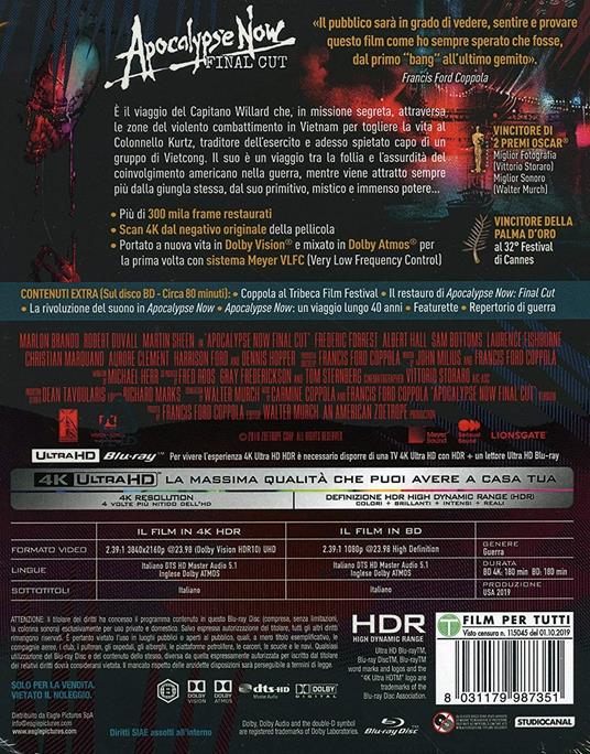 Apocaypse Now. Final Cut. 4Kult (Blu-ray + Blu-ray Ultra HD 4K) di Francis Ford Coppola - Blu-ray + Blu-ray Ultra HD 4K - 2