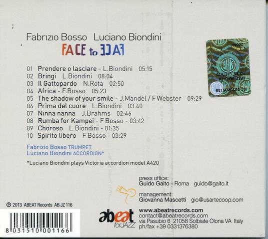Face to Face - CD Audio di Fabrizio Bosso,Luciano Biondini - 2