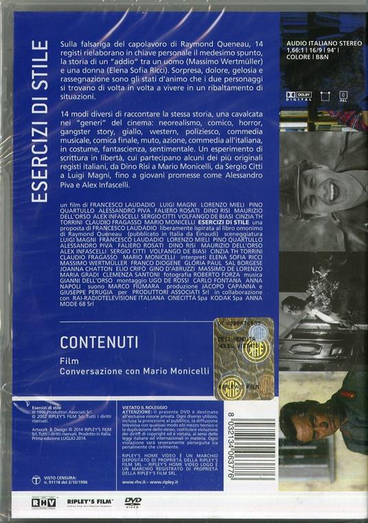 Esercizi di stile di Sergio Citti,Volfango De Biasi,Claudio Fragasso,Alex Infascelli,Francesco Laudadio,Luigi Magni,Mario Monicelli,Pino Quartullo,Dino Risi,Faliero Rosati,Cinzia Th Torrini,Alessandro Piva,Lorenzo Mieli,Maurizio Dell'Orso - DVD - 2
