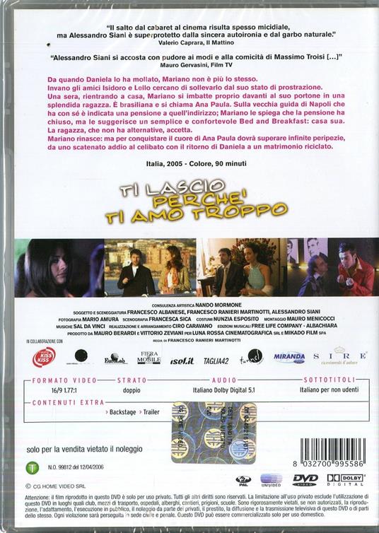 Ti lascio perchè ti amo troppo di Francesco Ranieri Martinotti - DVD - 2