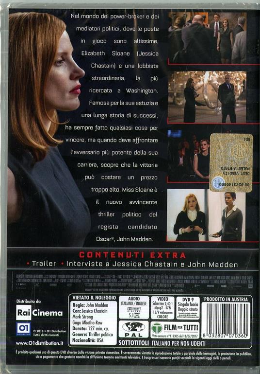 Miss Sloane. Giochi di potere (DVD) di John Madden - DVD - 2