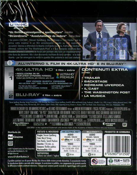 The Post (Blu-ray + Blu-ray 4K Ultra HD) di Steven Spielberg - Blu-ray + Blu-ray Ultra HD 4K - 2