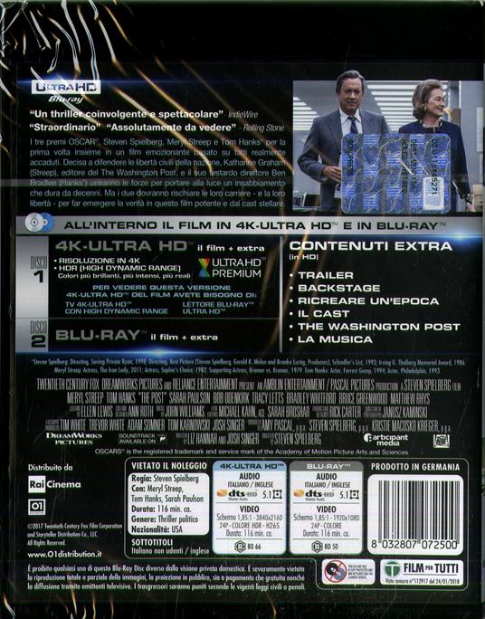 The Post (Blu-ray + Blu-ray 4K Ultra HD) di Steven Spielberg - Blu-ray + Blu-ray Ultra HD 4K - 2