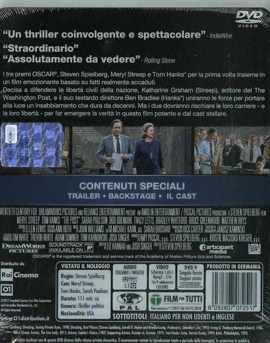 The Post. Con Steelbook (DVD) di Steven Spielberg - DVD - 2