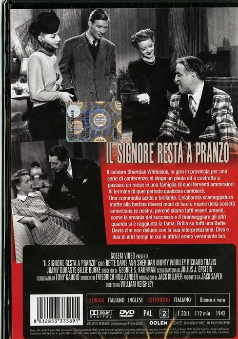 Il signore resta a pranzo di William Keighley - DVD - 2